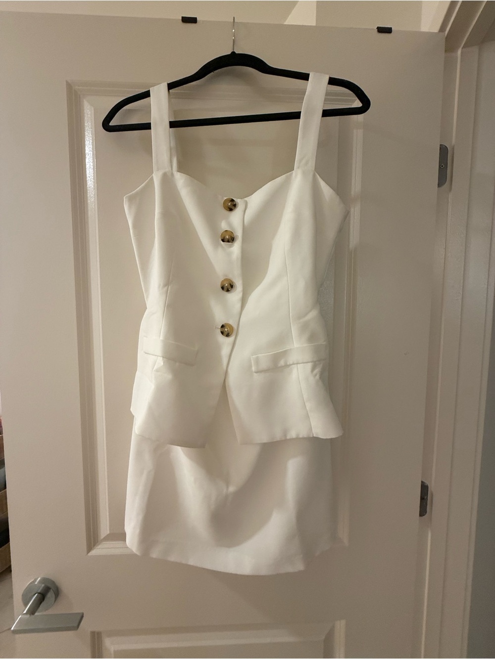 Amanda Uprichard White Romper with Tortoise Buttons